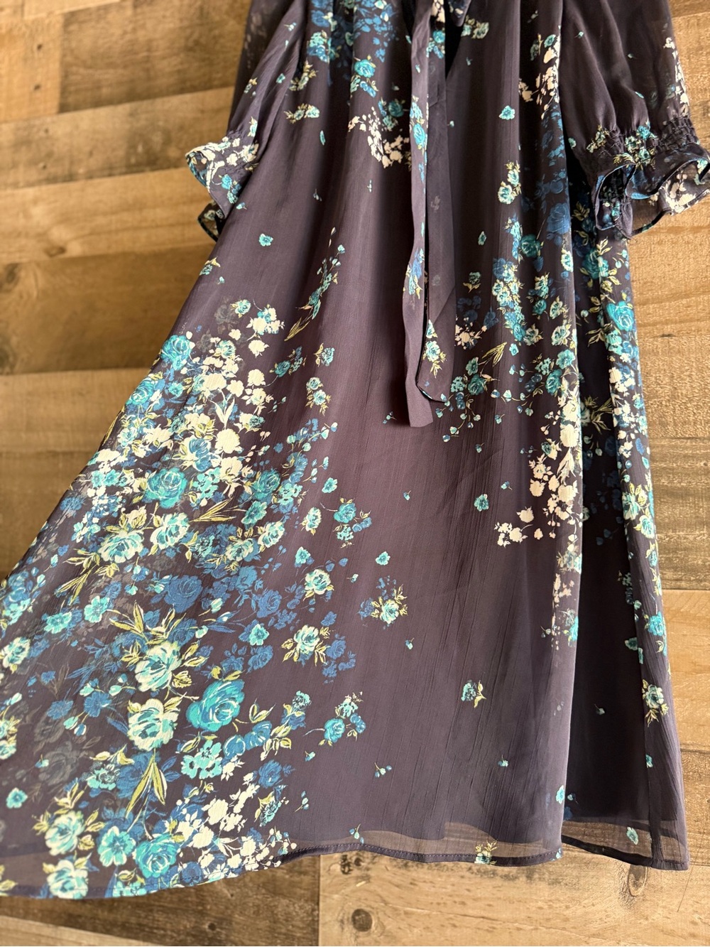 DKNY Navy Floral Tie-Neck Midi Dress - Picture 3 of 8